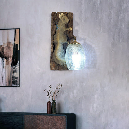 Resin Glass Squirrel Square 1-Light Wall Sconce Lamp