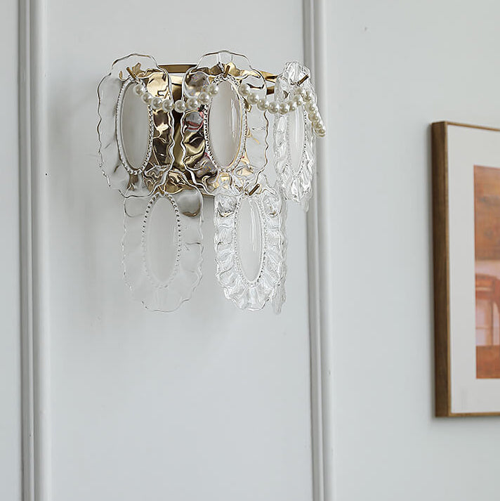Gold Pearl Water Grain Glass Sheet 2-Light Wall Sconce Lamp