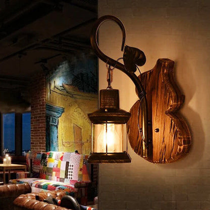 Rubberwood Glass Horse Lamp Iron 1-Light Wall Sconce Lamp