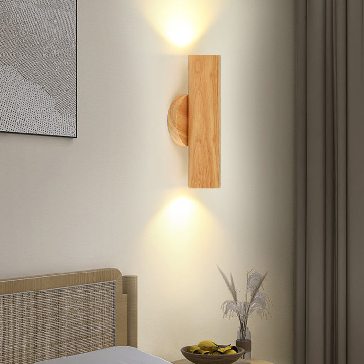 Japanese Rubber Wood Cylinder LED Wall Sconce Lamp