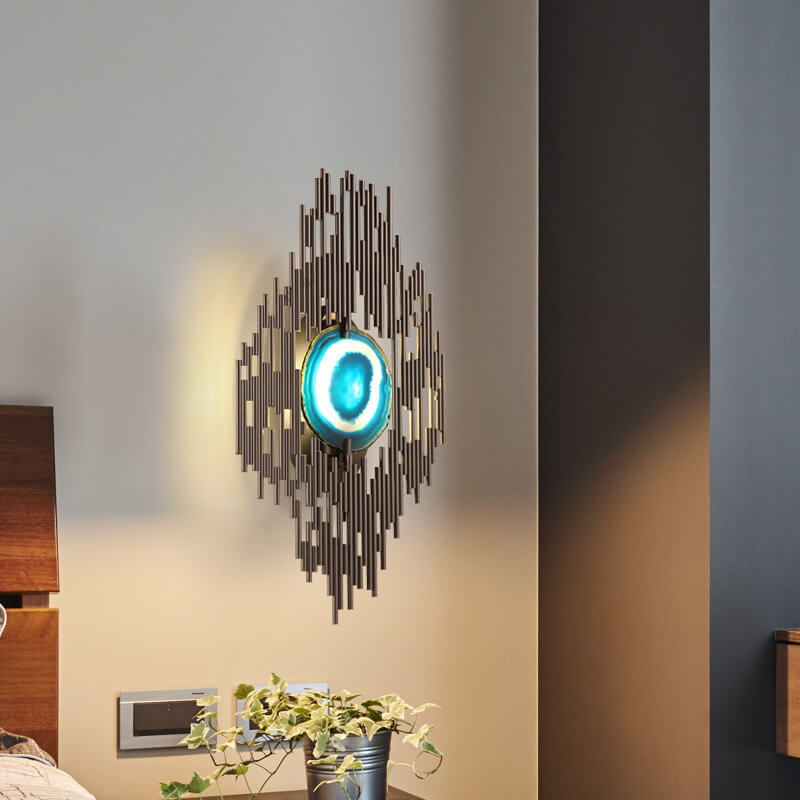 Light Metal Tube Blue Agate Slice 1-Light Wall Sconce Lamp