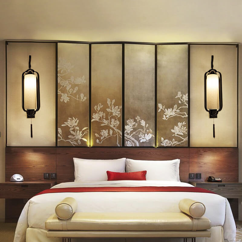 Chinese Fabric Cylindrical Shade 1-Light Wall Sconce Lamp