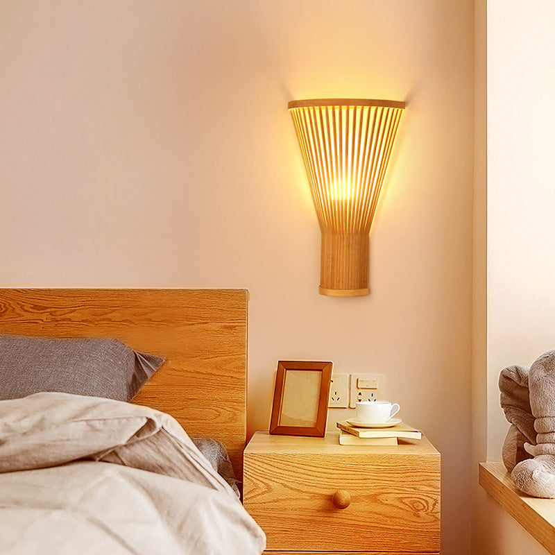 Japanese Tapered Bamboo 1-Light Wall Sconce Lamp