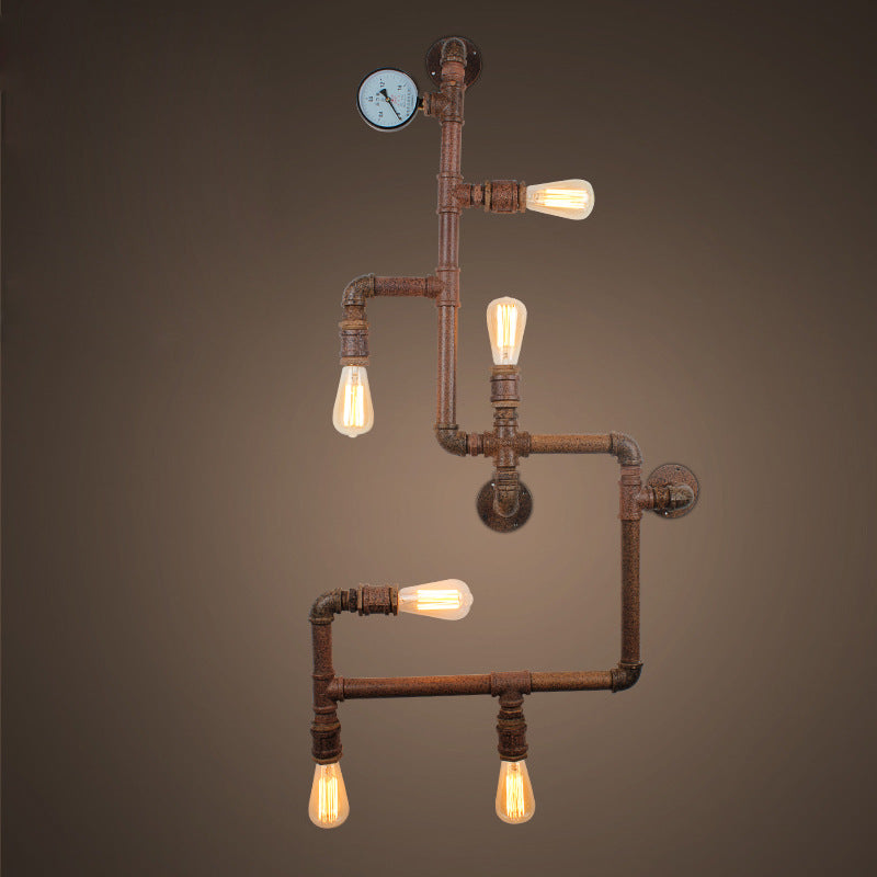 Industrial Iron Water Pipe 6-Light Wall Sconce Lamp