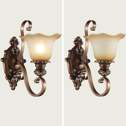 Frosted Flower Shade Iron Resin 1/2 Light Wall Sconce Lamp