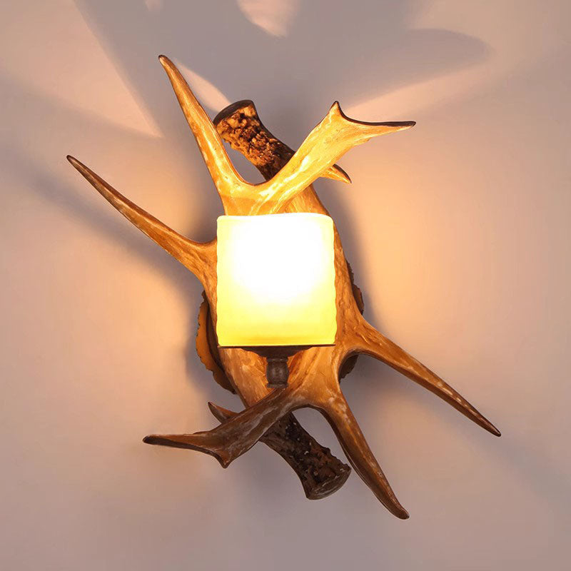 Resin Imitation Antler Glass Shade 1-Light Wall Sconce Lamp