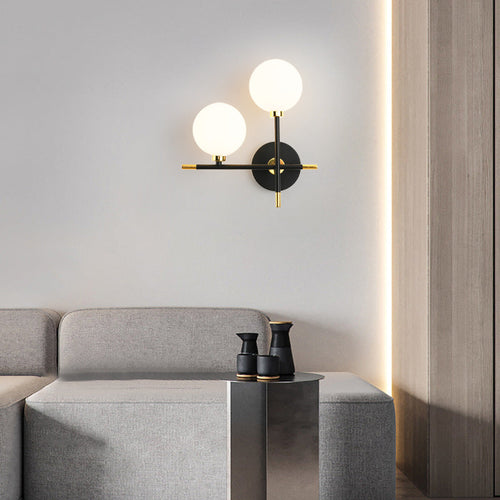 Scandinavian Glass Orb Iron 2-Light Wall Sconce Lamp