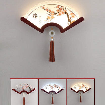 Chinese Elements Shade Wooden Edge LED Wall Sconce Lamp