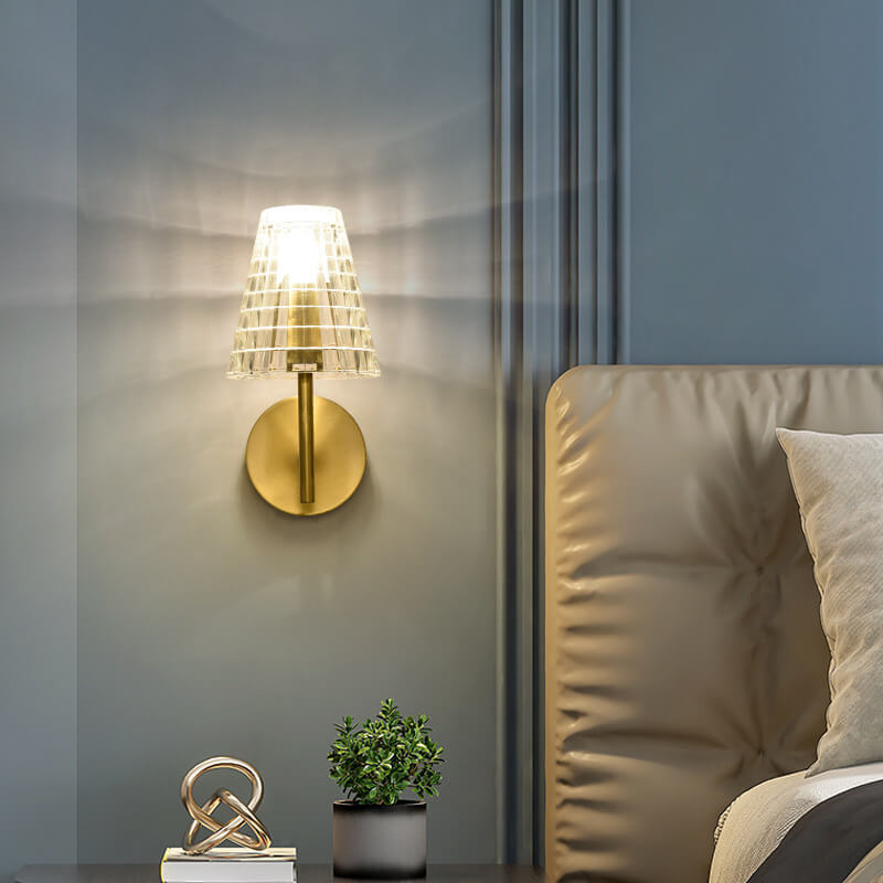 Luxury Round Textured Glass Copper 1-Light Wall Sconce Lamp