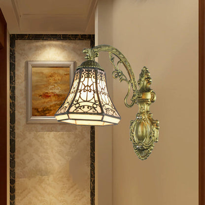 Tiffany Cup Iron Stained Glass 1-Light Wall Sconce Lamp
