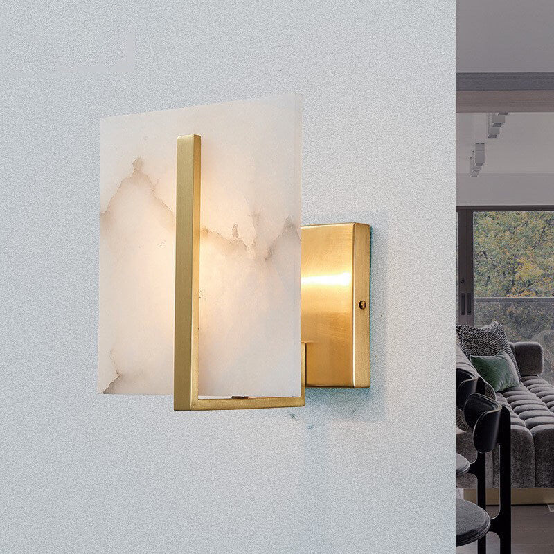 Chinese Marble Copper Square 1-Light Wall Sconce Lamp