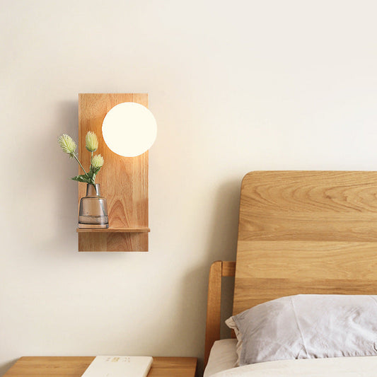 Glass Ball Wooden Square Base 1-Light Wall Sconce Lamp