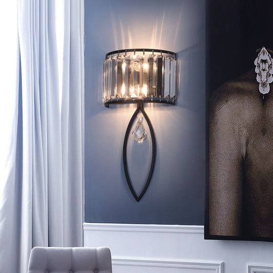 Half Round Oval Iron Crystal 2-Light Wall Sconce Lamp