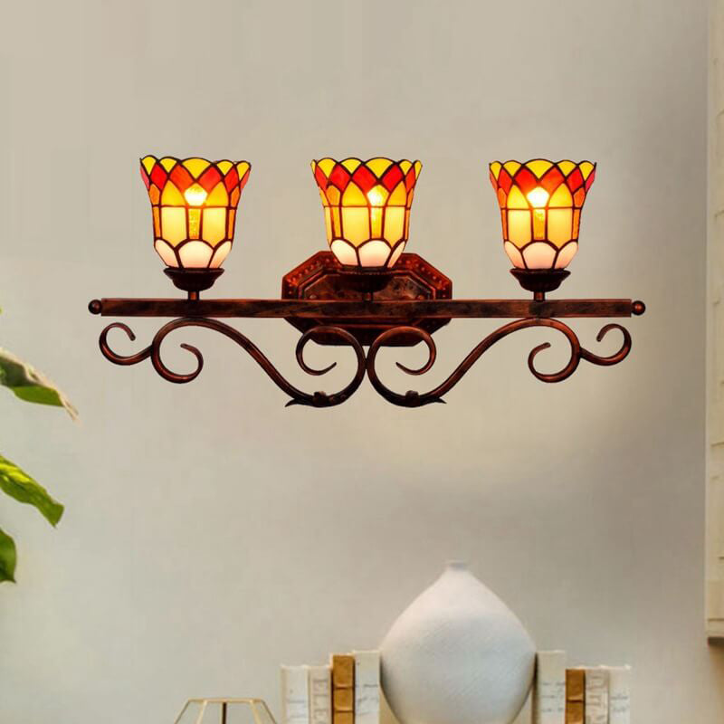 Tiffany Glass Mirror Front Light 3-Light Wall Sconce Lamp