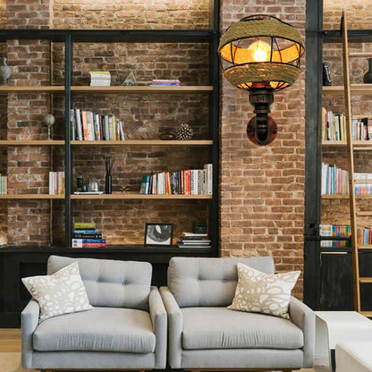 Hemp Rope Weaving Iron Sphere 1-Light Wall Sconce Lamp