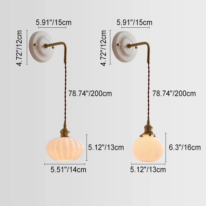 Round Glass Iron Ceramic Base 1-Light Wall Sconce Lamp
