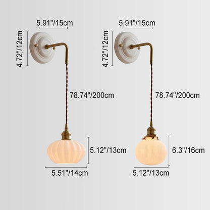 Round Glass Iron Ceramic Base 1-Light Wall Sconce Lamp
