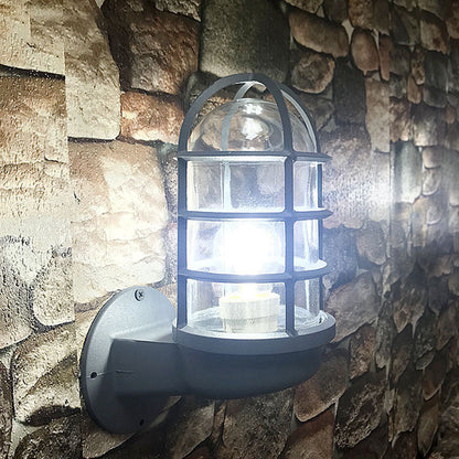 Colonial Cylinder Iron Glass 1-Light Wall Sconce Lamp