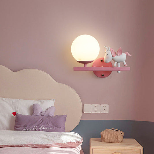 Kids Unicorn Orb Resin Iron Glass 1-Light Wall Sconce Lamp
