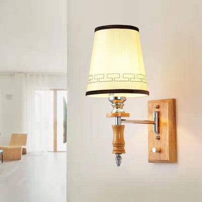 Chinese Fabric Barrel Shade 1-Light Wall Sconce Lamp