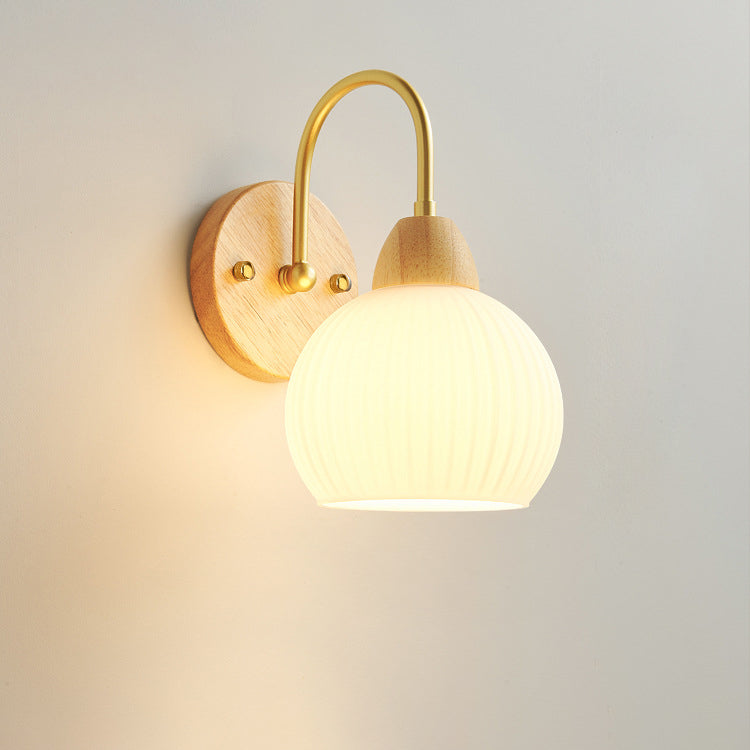 Wood Acrylic Iron Flower Ball 1-Light Wall Sconce Lamp