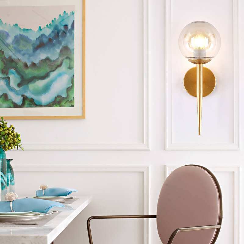 Glass Round Ball Shade Long Pole 1-Light Wall Sconce Lamp