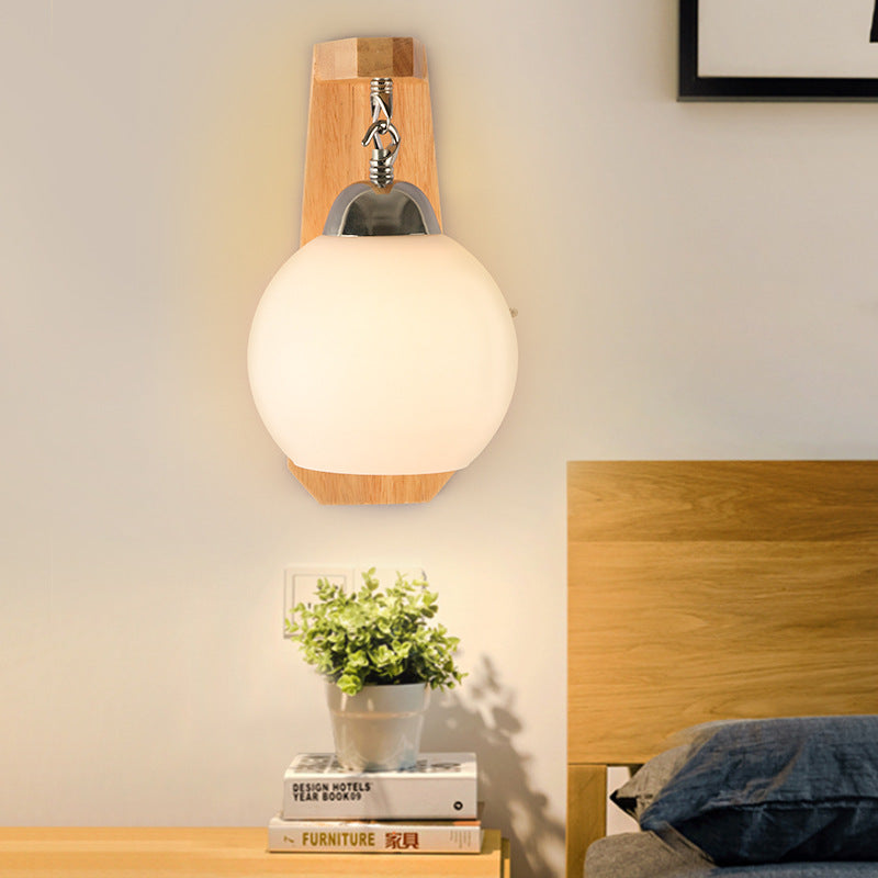 Minimalist Rustic Wooden Glass 1-Light Wall Sconce Lamp