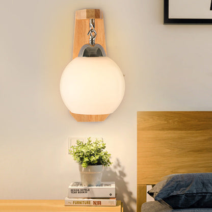 Minimalist Rustic Wooden Glass 1-Light Wall Sconce Lamp