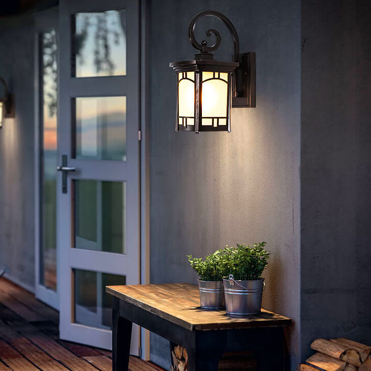 Square Carved 1-Light Outdoor Waterproof Wall Sconce Lamp