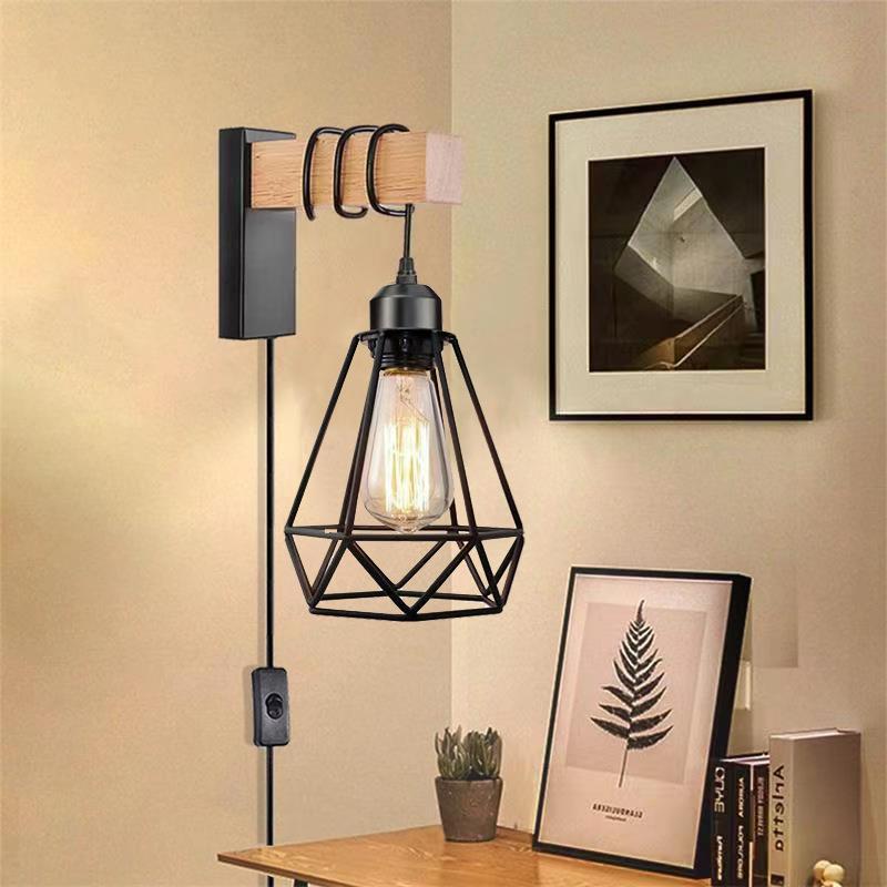 Oval Diamond Solid Wood Iron 1-Light Wall Sconce Lamp