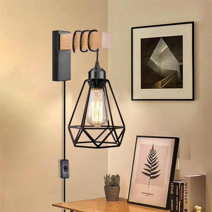 Oval Diamond Solid Wood Iron 1-Light Wall Sconce Lamp
