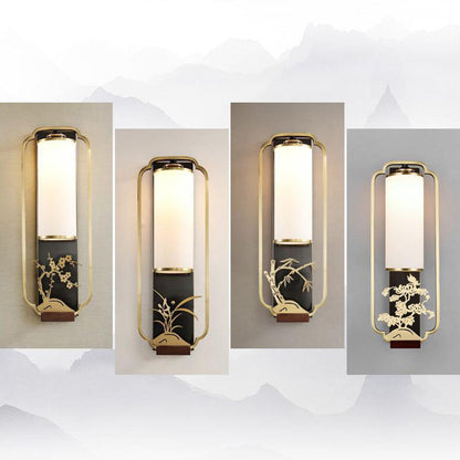 Chinese Glass Cylinder Shade 1-Light Wall Sconce Lamp