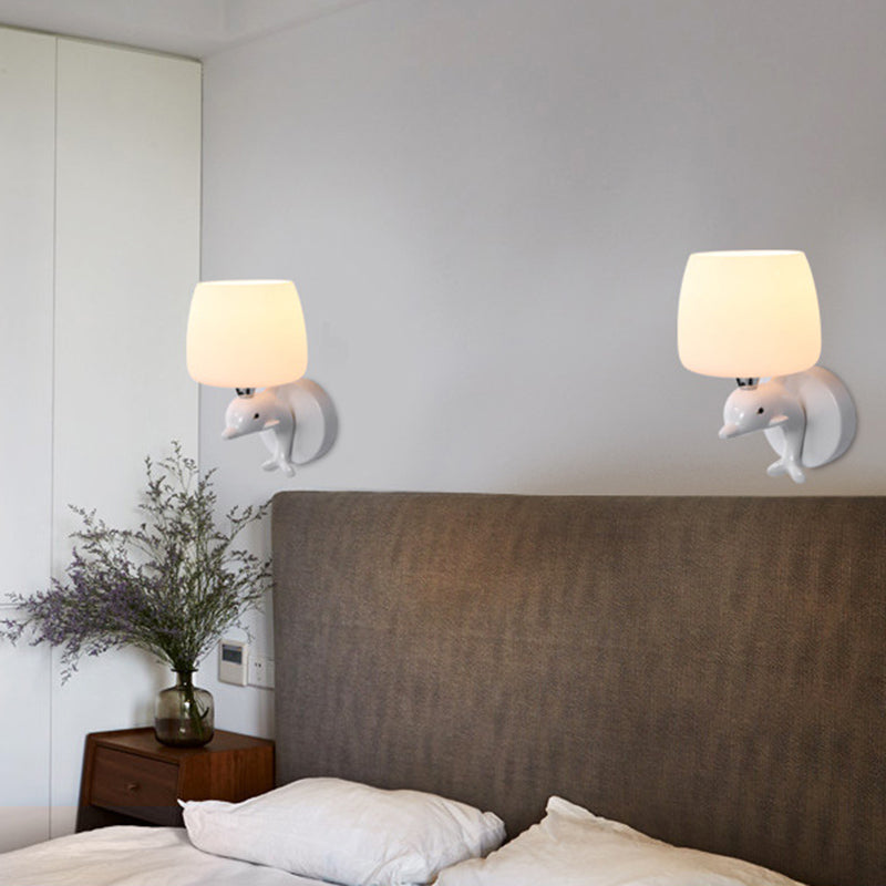 Dolphin Metal Resin Glass 1/2 Light Wall Sconce Lamp