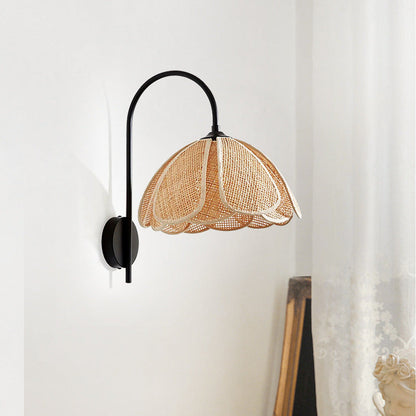 Boho Rattan Weaving Petal Shade 1-Light Wall Sconce Lamp