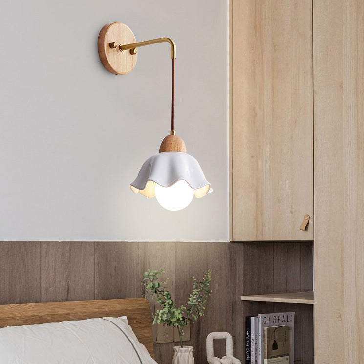 Cylinder Cone Solid Wood Glass 1-Light Wall Sconce Lamp