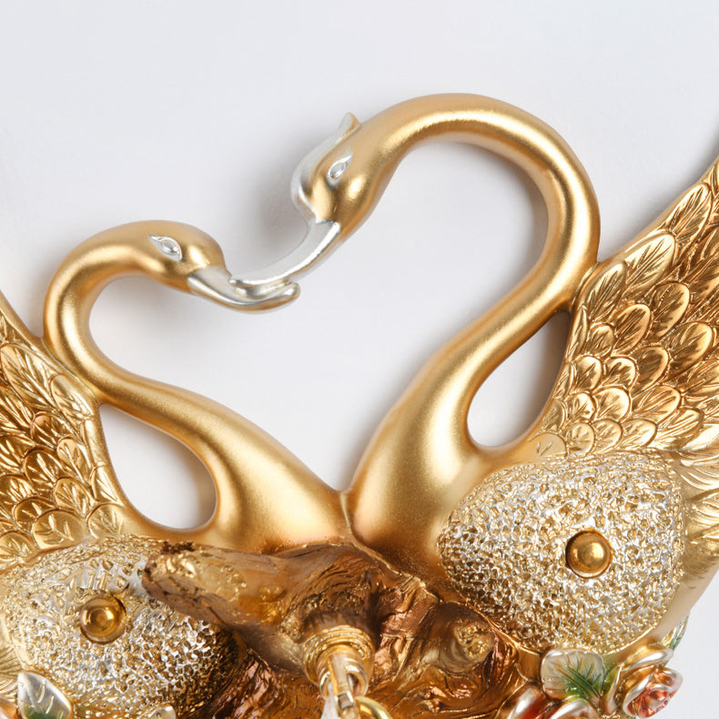 Deco Iron Crystal Couple Swan Ball 1-Light Wall Sconce Lamp
