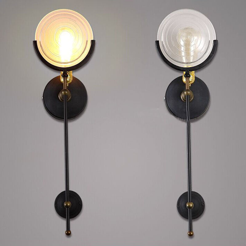 Industrial Iron Glass Round Disc 1-Light Wall Sconce Lamp