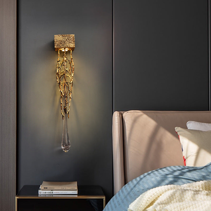 Square Teardrop Copper Crystal 1-Light Wall Sconce Lamp