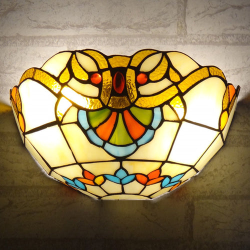 Tiffany Glass Semi-circular Shade 2-Light Wall Sconce Lamp
