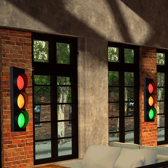 Rectangle Traffic Signal Iron Glass LED Wall Sconce Lamp