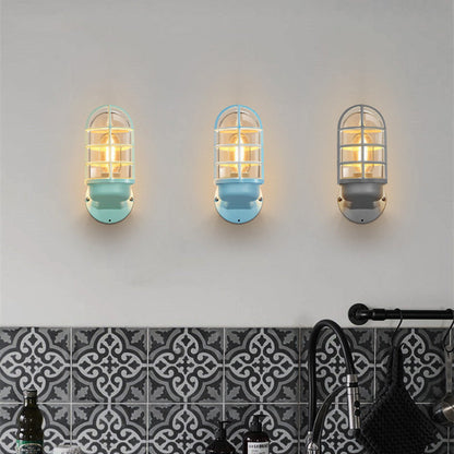 Macaron Cylinder Grid Iron Glass 1-Light Wall Sconce Lamp