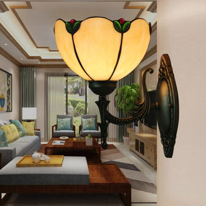 Tiffany Milk Yellow Glass Gem Bowl 1-Light Wall Sconce Lamp