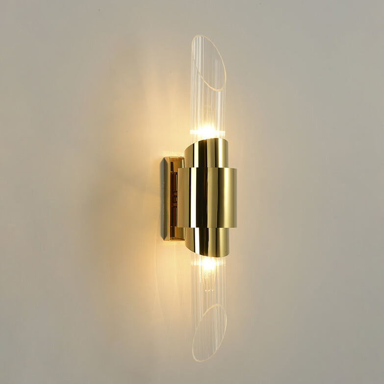 Stainless Steel Glass Column 2-Light Wall Sconce Lamp