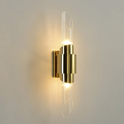 Stainless Steel Glass Column 2-Light Wall Sconce Lamp