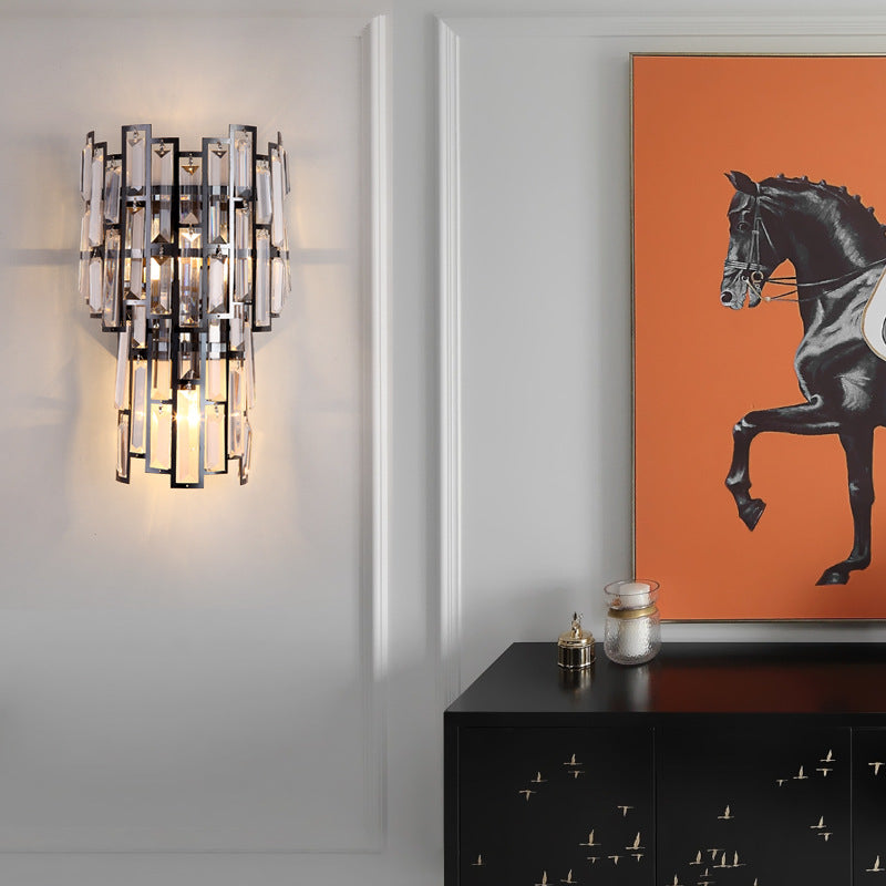 Double Stainless Steel Crystal 3-Light Wall Sconce Lamp