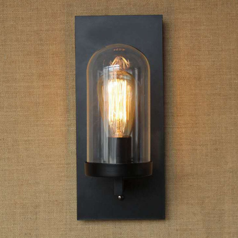 Rectangular Glass Iron Plate 1-Light Wall Sconce Lamp