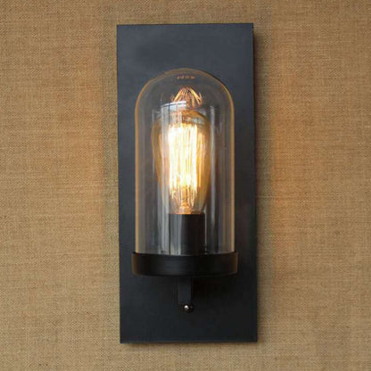 Rectangular Glass Iron Plate 1-Light Wall Sconce Lamp