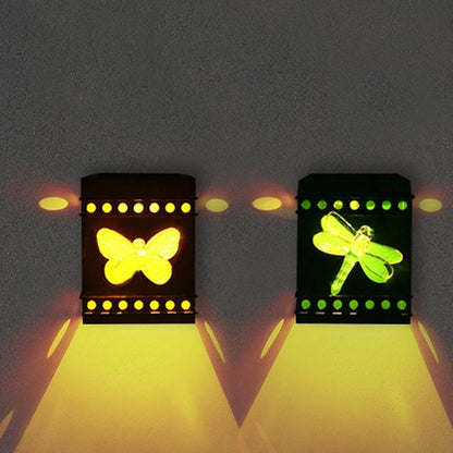 Solar Box Aged Iron LED Outdoor Fence Wall Sconce Lamp