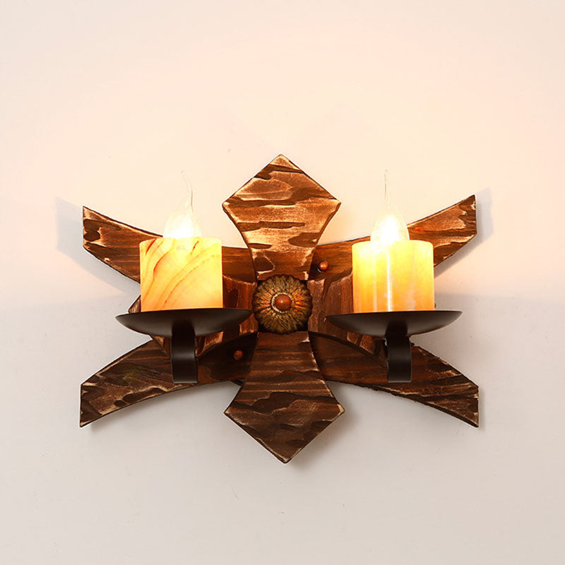 Farmhouse Wood Frame Iron 2-Light Wall Sconce Lamp