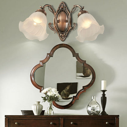 European Iron Glass Flower 2-Light Wall Sconce Lamp